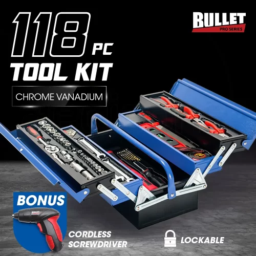BULLET 118pc Metal Cantilever Tool Kit Box Set Blue & Black main